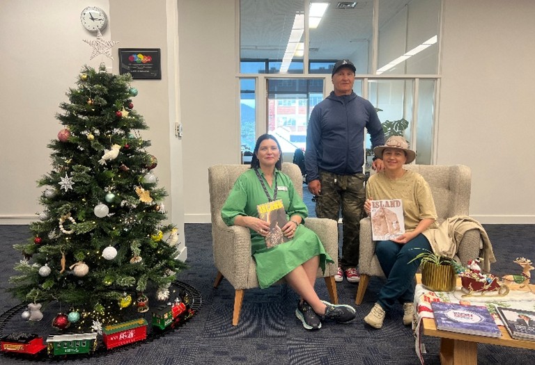 Katie Thompson, Victor and me in the State Library of Tasmania, Hobart 